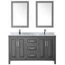 Wyndham Daria 60" Double Bathroom Vanity In Dark Gray White Carrara Marble Countertop Undermount Square Sink and 24" Mirror WCV252560DKGCMUNSM24