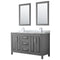 Wyndham Daria 60" Double Bathroom Vanity In Dark Gray White Carrara Marble Countertop Undermount Square Sink And 24" Mirror WCV252560DKGCMUNSM24