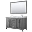 Wyndham Daria 60" Double Bathroom Vanity In Dark Gray White Carrara Marble Countertop Undermount Square Sink And 58" Mirror WCV252560DKGCMUNSM58