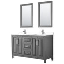 Wyndham Daria 60" Double Bathroom Vanity In Dark Gray White Cultured Marble Countertop Undermount Square Sinks And 24" Mirrors WCV252560DKGWCUNSM24