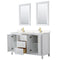 Wyndham Daria 60" Double Bathroom Vanity In White Light-Vein Carrara Cultured Marble Countertop Undermount Square Sinks Brushed Gold Trims and 24" Mirrors WCV252560DWGC2UNSM24