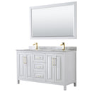 Wyndham Daria 60" Double Bathroom Vanity In White White Carrara Marble Countertop Undermount Square Sinks Brushed Gold Trims And 58" Mirror WCV252560DWGCMUNSM58