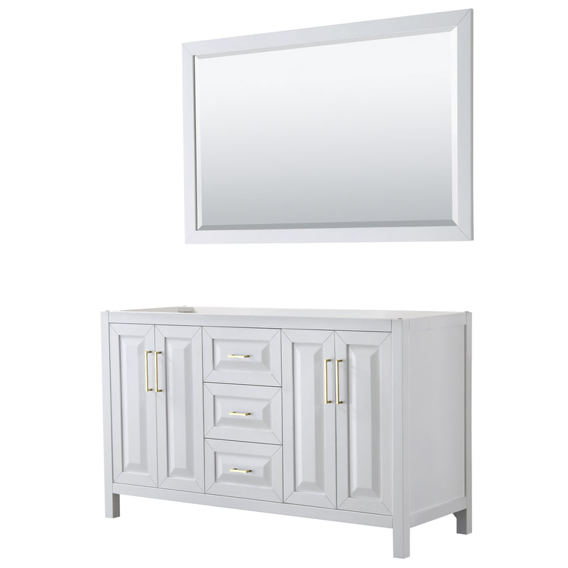 Wyndham Daria 60" Double Bathroom Vanity In White No Countertop No Sink Brushed Gold Trims And 58" Mirror WCV252560DWGCXSXXM58