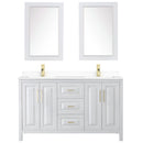 Wyndham Daria 60" Double Bathroom Vanity In White White Cultured Marble Countertop Undermount Square Sinks Brushed Gold Trims and 24" Mirrors WCV252560DWGWCUNSM24