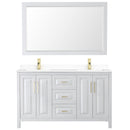 Wyndham Daria 60" Double Bathroom Vanity In White White Cultured Marble Countertop Undermount Square Sinks Brushed Gold Trims and 58" Mirror WCV252560DWGWCUNSM58