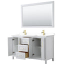 Wyndham Daria 60" Double Bathroom Vanity In White White Cultured Marble Countertop Undermount Square Sinks Brushed Gold Trims and 58" Mirror WCV252560DWGWCUNSM58