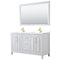 Wyndham Daria 60" Double Bathroom Vanity In White White Cultured Marble Countertop Undermount Square Sinks Brushed Gold Trims And 58" Mirror WCV252560DWGWCUNSM58