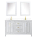 Wyndham Daria 60" Double Bathroom Vanity In White White Cultured Marble Countertop Undermount Square Sinks Brushed Gold Trims and Medicine Cabinets WCV252560DWGWCUNSMED