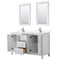 Wyndham Daria 60" Double Bathroom Vanity In White Light-Vein Carrara Cultured Marble Countertop Undermount Square Sinks and 24" Mirrors WCV252560DWHC2UNSM24