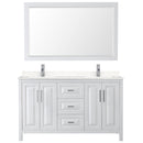 Wyndham Daria 60" Double Bathroom Vanity In White Light-Vein Carrara Cultured Marble Countertop Undermount Square Sinks and 58" Mirror WCV252560DWHC2UNSM58