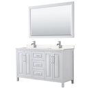 Wyndham Daria 60" Double Bathroom Vanity In White Light-Vein Carrara Cultured Marble Countertop Undermount Square Sinks And 58" Mirror WCV252560DWHC2UNSM58