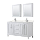 Wyndham Daria 60" Double Bathroom Vanity In White Light-Vein Carrara Cultured Marble Countertop Undermount Square Sinks And Medicine Cabinets WCV252560DWHC2UNSMED