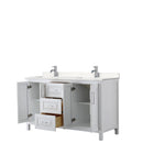 Wyndham Daria 60" Double Bathroom Vanity In White Light-Vein Carrara Cultured Marble Countertop Undermount Square Sinks and No Mirror WCV252560DWHC2UNSMXX