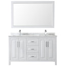 Wyndham Daria 60" Double Bathroom Vanity In White White Carrara Marble Countertop Undermount Square Sink and 58" Mirror WCV252560DWHCMUNSM58