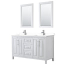 Wyndham Daria 60" Double Bathroom Vanity In White White Cultured Marble Countertop Undermount Square Sinks And 24" Mirrors WCV252560DWHWCUNSM24