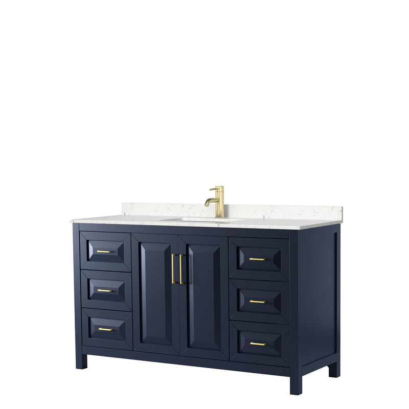 Wyndham Daria 60" Single Bathroom Vanity In Dark Blue Light-Vein Carrara Cultured Marble Countertop Undermount Square Sink And No Mirror WCV252560SBLC2UNSMXX