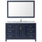 Wyndham Daria 60" Single Bathroom Vanity In Dark Blue White Carrara Marble Countertop Undermount Square Sink and 58" Mirror WCV252560SBLCMUNSM58