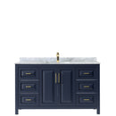 Wyndham Daria 60" Single Bathroom Vanity In Dark Blue White Carrara Marble Countertop Undermount Square Sink and No Mirror WCV252560SBLCMUNSMXX