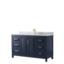 Wyndham Daria 60" Single Bathroom Vanity In Dark Blue White Carrara Marble Countertop Undermount Square Sink And No Mirror WCV252560SBLCMUNSMXX