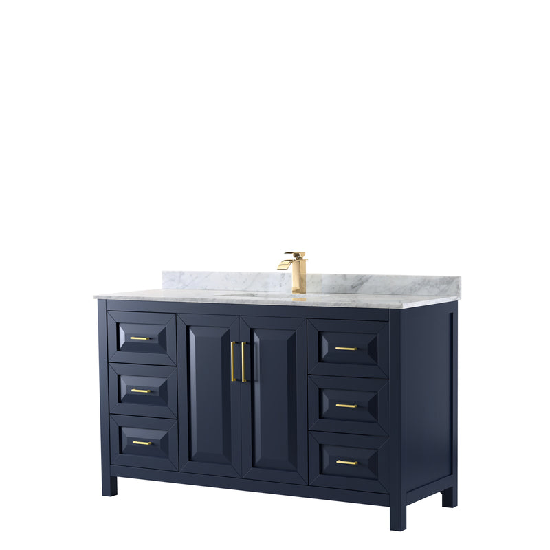 Wyndham Daria 60" Single Bathroom Vanity In Dark Blue White Carrara Marble Countertop Undermount Square Sink And No Mirror WCV252560SBLCMUNSMXX