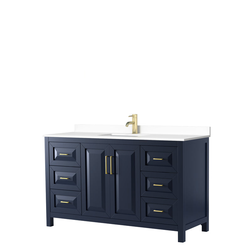 Wyndham Daria 60" Single Bathroom Vanity In Dark Blue White Cultured Marble Countertop Undermount Square Sink And No Mirror WCV252560SBLWCUNSMXX