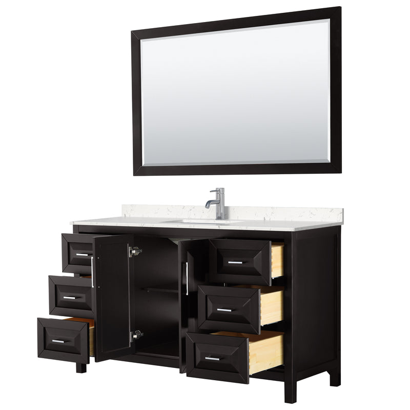 Wyndham Daria 60" Single Bathroom Vanity In Dark Espresso Light-Vein Carrara Cultured Marble Countertop Undermount Square Sink and 58" Mirror WCV252560SDEC2UNSM58