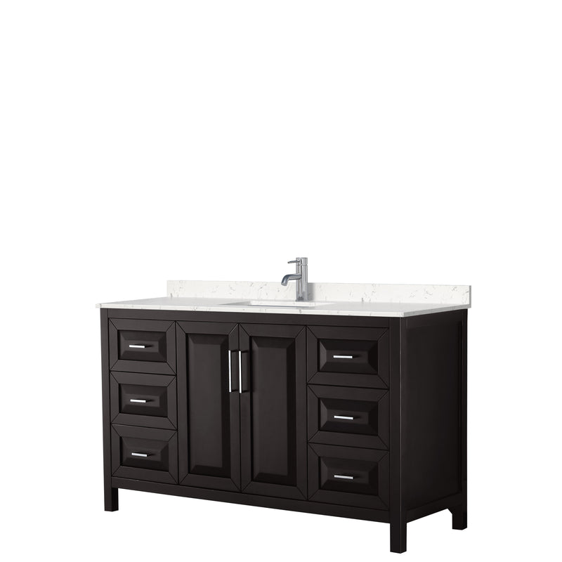 Wyndham Daria 60" Single Bathroom Vanity In Dark Espresso Light-Vein Carrara Cultured Marble Countertop Undermount Square Sink And No Mirror WCV252560SDEC2UNSMXX