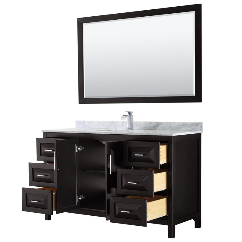 Wyndham Daria 60" Single Bathroom Vanity In Dark Espresso White Carrara Marble Countertop Undermount Square Sink and 58" Mirror WCV252560SDECMUNSM58