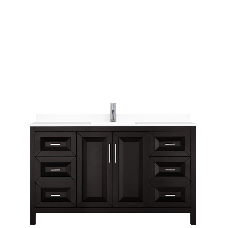 Wyndham Daria 60" Single Bathroom Vanity In Dark Espresso White Cultured Marble Countertop Undermount Square Sink and No Mirror WCV252560SDEWCUNSMXX