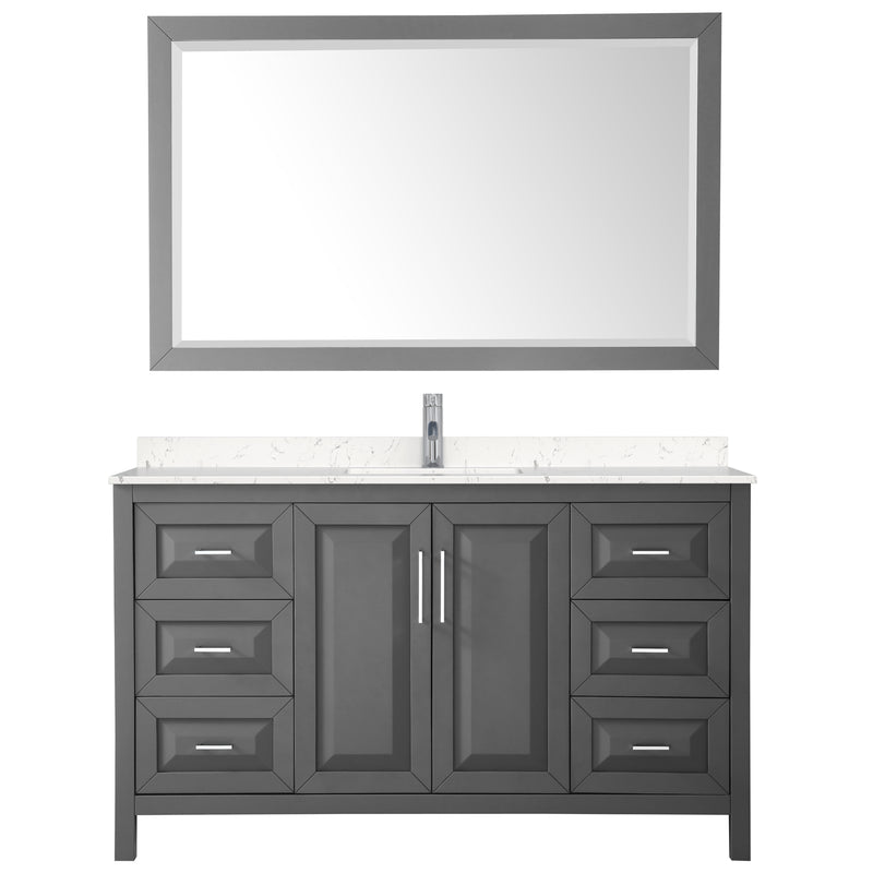 Wyndham Daria 60" Single Bathroom Vanity In Dark Gray Light-Vein Carrara Cultured Marble Countertop Undermount Square Sink and 58" Mirror WCV252560SKGC2UNSM58