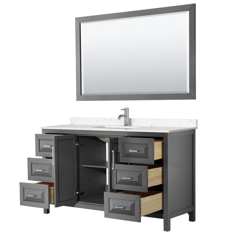 Wyndham Daria 60" Single Bathroom Vanity In Dark Gray Light-Vein Carrara Cultured Marble Countertop Undermount Square Sink and 58" Mirror WCV252560SKGC2UNSM58