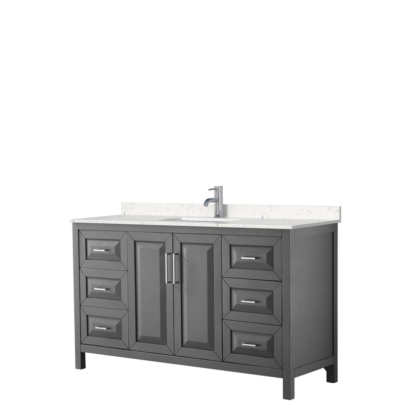 Wyndham Daria 60" Single Bathroom Vanity In Dark Gray Light-Vein Carrara Cultured Marble Countertop Undermount Square Sink And No Mirror WCV252560SKGC2UNSMXX