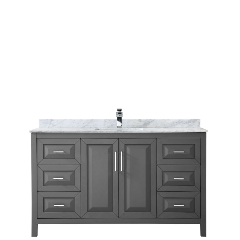 Wyndham Daria 60" Single Bathroom Vanity In Dark Gray White Carrara Marble Countertop Undermount Square Sink and No Mirror WCV252560SKGCMUNSMXX