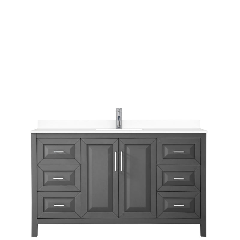 Wyndham Daria 60" Single Bathroom Vanity In Dark Gray White Cultured Marble Countertop Undermount Square Sink and No Mirror WCV252560SKGWCUNSMXX