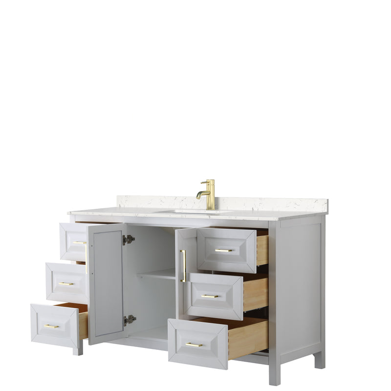 Wyndham Daria 60" Single Bathroom Vanity In White Light-Vein Carrara Cultured Marble Countertop Undermount Square Sink Brushed Gold Trims and No Mirror WCV252560SWGC2UNSMXX