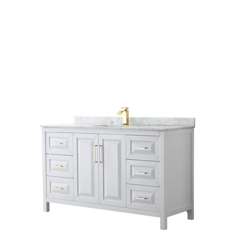 Wyndham Daria 60" Single Bathroom Vanity In White White Carrara Marble Countertop Undermount Square Sink Brushed Gold Trims And No Mirror WCV252560SWGCMUNSMXX