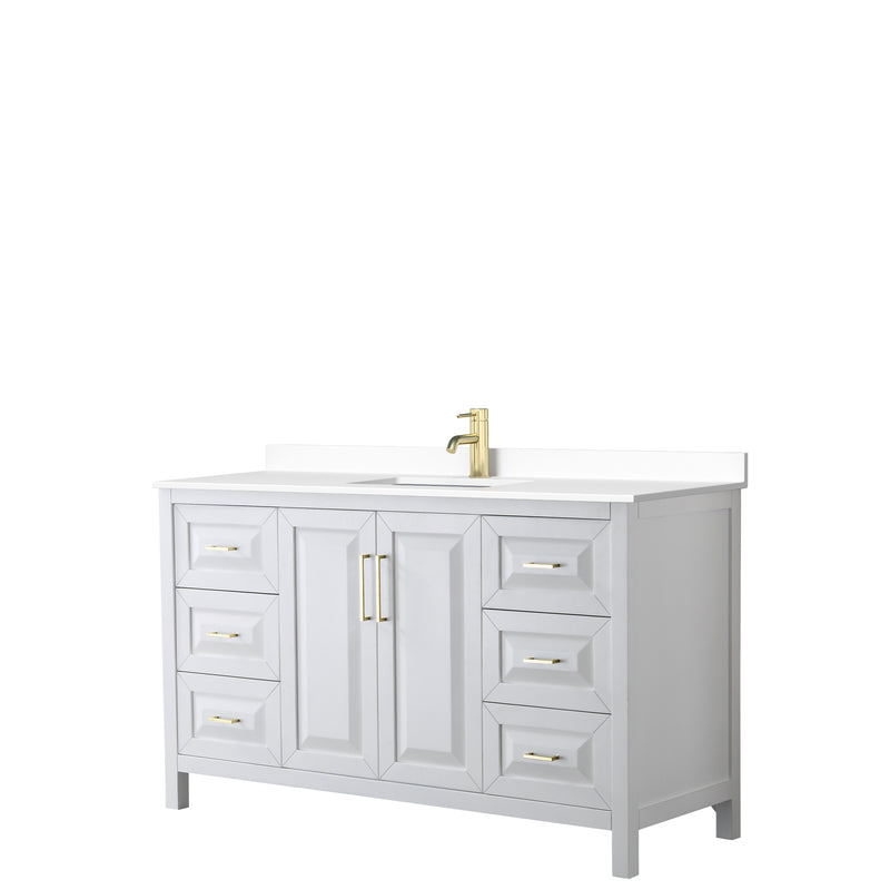 Wyndham Daria 60" Single Bathroom Vanity In White White Cultured Marble Countertop Undermount Square Sink Brushed Gold Trims And No Mirror WCV252560SWGWCUNSMXX