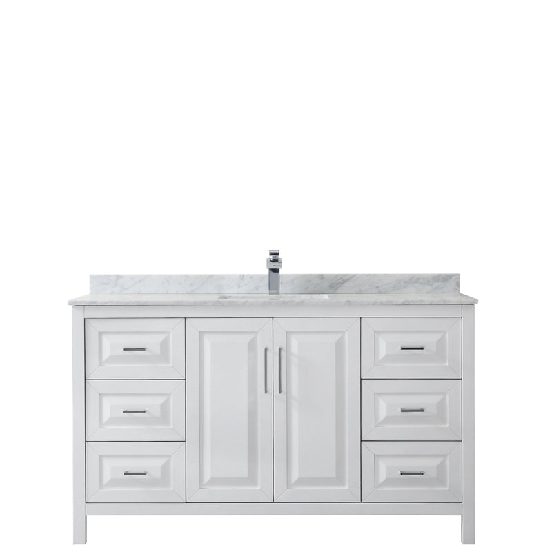 Wyndham Daria 60" Single Bathroom Vanity In White White Carrara Marble Countertop Undermount Square Sink and No Mirror WCV252560SWHCMUNSMXX