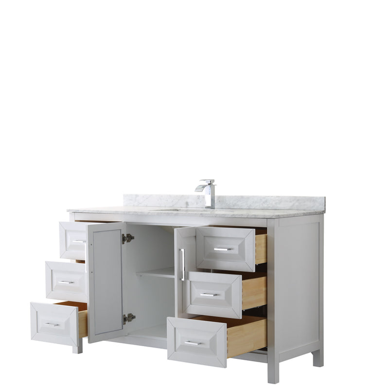 Wyndham Daria 60" Single Bathroom Vanity In White White Carrara Marble Countertop Undermount Square Sink and No Mirror WCV252560SWHCMUNSMXX