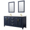 Wyndham Daria 72" Double Bathroom Vanity In Dark Blue Light-Vein Carrara Cultured Marble Countertop Undermount Square Sinks And 24" Mirrors WCV252572DBLC2UNSM24