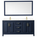 Wyndham Daria 72" Double Bathroom Vanity In Dark Blue Light-Vein Carrara Cultured Marble Countertop Undermount Square Sinks and 70" Mirror WCV252572DBLC2UNSM70