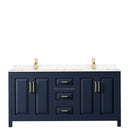 Wyndham Daria 72" Double Bathroom Vanity In Dark Blue Light-Vein Carrara Cultured Marble Countertop Undermount Square Sinks and No Mirror WCV252572DBLC2UNSMXX