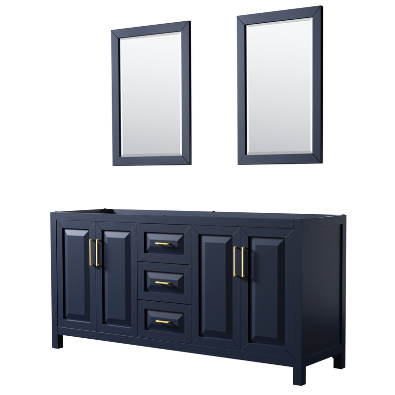 Wyndham Daria 72" Double Bathroom Vanity In Dark Blue No Countertop No Sink And 24" Mirrors WCV252572DBLCXSXXM24