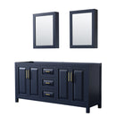 Wyndham Daria 72" Double Bathroom Vanity In Dark Blue No Countertop No Sink And Medicine Cabinets WCV252572DBLCXSXXMED