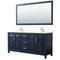 Wyndham Daria 72" Double Bathroom Vanity In Dark Blue White Cultured Marble Countertop Undermount Square Sinks And 70" Mirror WCV252572DBLWCUNSM70