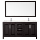 Wyndham Daria 72" Double Bathroom Vanity In Dark Espresso Light-Vein Carrara Cultured Marble Countertop Undermount Square Sinks and 70" Mirror WCV252572DDEC2UNSM70