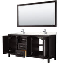 Wyndham Daria 72" Double Bathroom Vanity In Dark Espresso Light-Vein Carrara Cultured Marble Countertop Undermount Square Sinks and 70" Mirror WCV252572DDEC2UNSM70