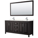 Wyndham Daria 72" Double Bathroom Vanity In Dark Espresso Light-Vein Carrara Cultured Marble Countertop Undermount Square Sinks And 70" Mirror WCV252572DDEC2UNSM70