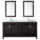 Wyndham Daria 72" Double Bathroom Vanity In Dark Espresso White Carrara Marble Countertop Undermount Square Sink and 24" Mirror WCV252572DDECMUNSM24