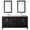 Wyndham Daria 72" Double Bathroom Vanity In Dark Espresso White Carrara Marble Countertop Undermount Square Sink and 24" Mirror WCV252572DDECMUNSM24